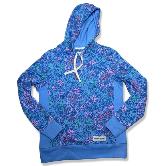 ⭐️LIFE IS GOOD Women’s Flower Doodle Pattern Hoodie - Cornflower - Picture 2 of 7